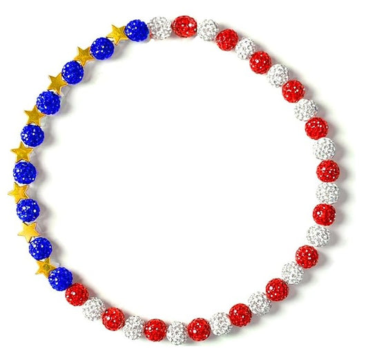 Iced Disco Ball Rhinestone Pollyanna Bead Baseball Necklace Gold Stars and Stripes