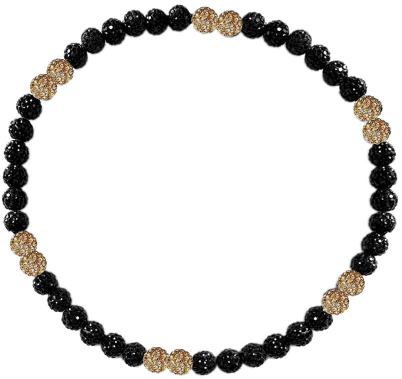 Iced Bling Disco Ball Rhinestone Crystal Bead Baseball Necklace Black Out Collection Vegas Gold