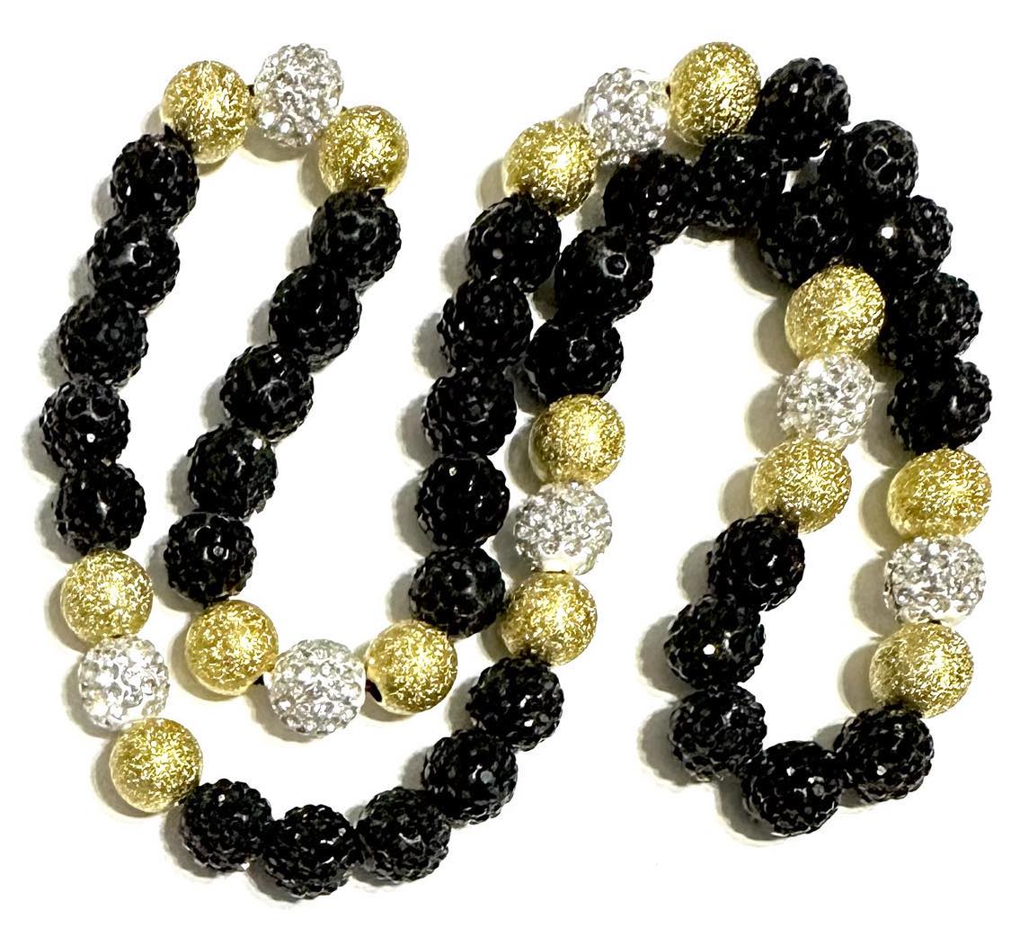 Iced Rhinestone Crystal Disco Ball Crystal Bead Baseball Necklace Vegas Gold Bling