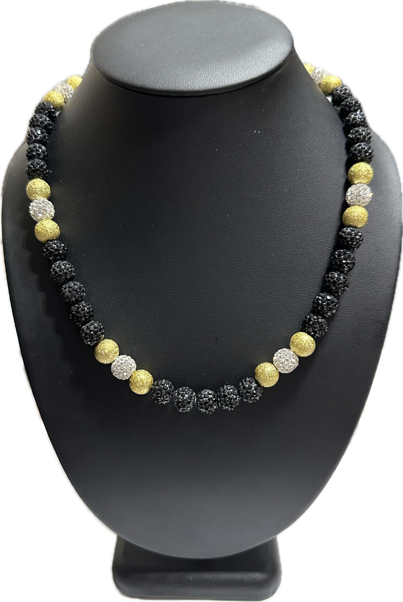 Iced Rhinestone Crystal Disco Ball Crystal Bead Baseball Necklace Vegas Gold Bling