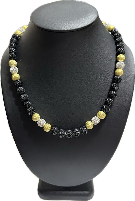 Iced Rhinestone Crystal Disco Ball Crystal Bead Baseball Necklace Vegas Gold Bling