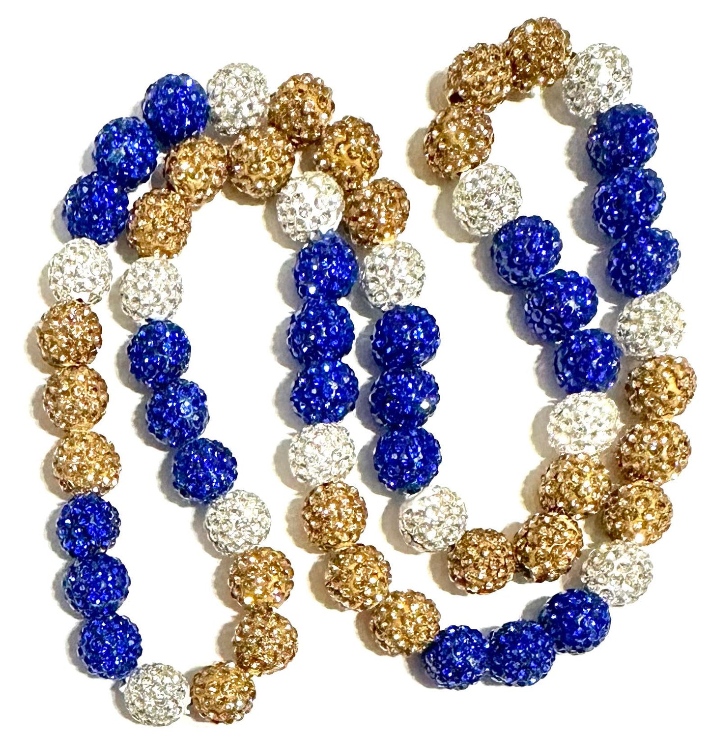 Iced Bling Disco Ball Rhinestone Crystal Bead Baseball Necklace Vegas Gold & Blue