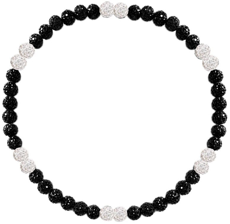 Iced Bling Disco Ball Rhinestone Crystal Bead Baseball Necklace Black Out Collection Silvered White