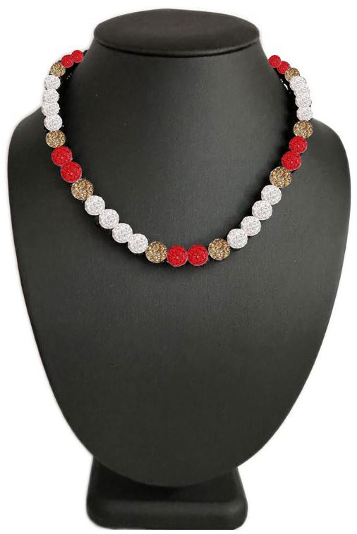 Iced Bling Disco Ball Rhinestone Crystal Bead Baseball Necklace Silver Snow Collection Vegas Gold Red