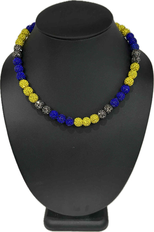Iced Bling Disco Ball Rhinestone Crystal Bead Baseball Necklace Royal Yellow Silver