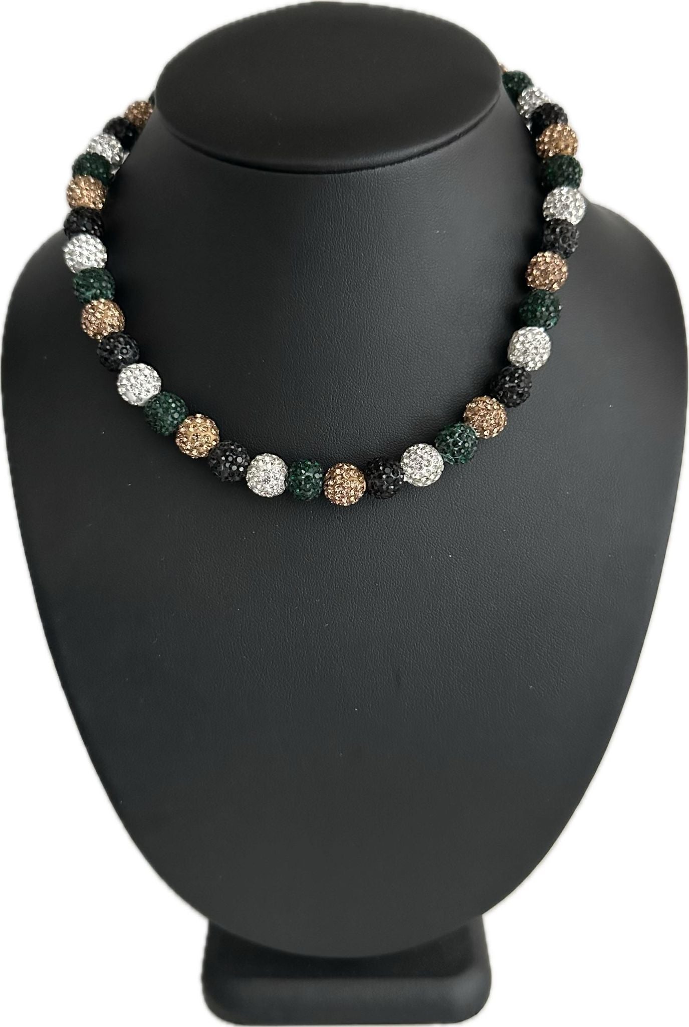 Iced Rhinestone Crystal Disco Ball Crystal Bead Baseball Necklace Army Camo