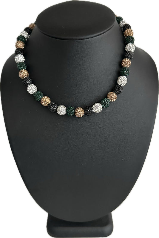 Iced Rhinestone Crystal Disco Ball Crystal Bead Baseball Necklace Army Camo