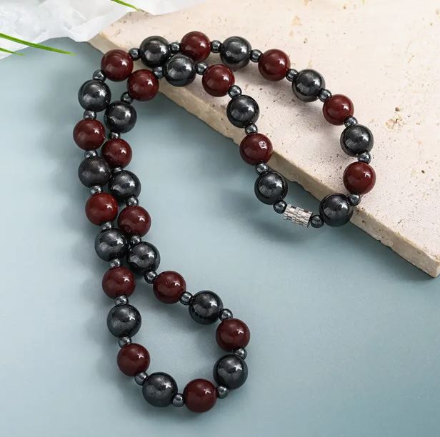 Magnetic Black Burgandy Red Hematite 10mm Beaded Ball Chain Drip Chain Necklace