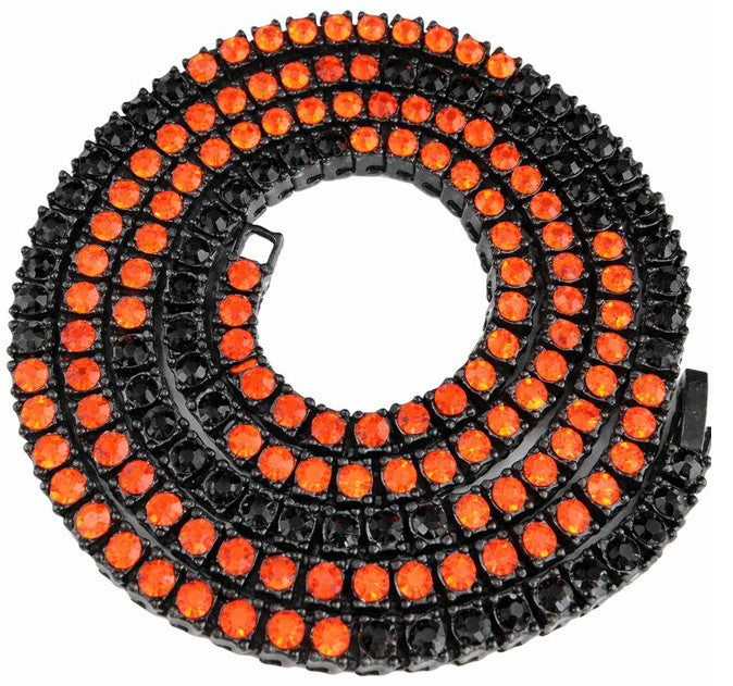 Team Colors Collection Iced CZ Baseball Player Chain Tennis Necklace Orange Black