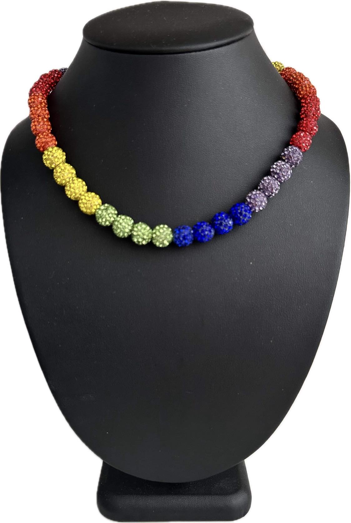Iced Bling Disco Ball Rhinestone Crystal Bead Baseball Softball Drip Necklace Pride Month