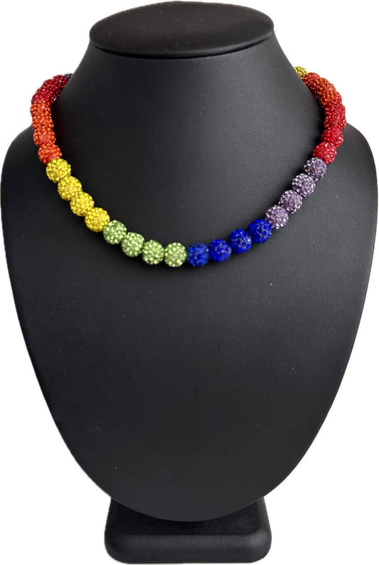 Iced Bling Disco Ball Rhinestone Crystal Bead Baseball Softball Drip Necklace Pride Month