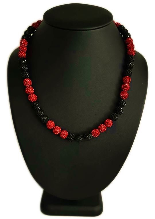 Iced Bling Disco Ball Rhinestone Crystal Bead Baseball Necklace Red Black