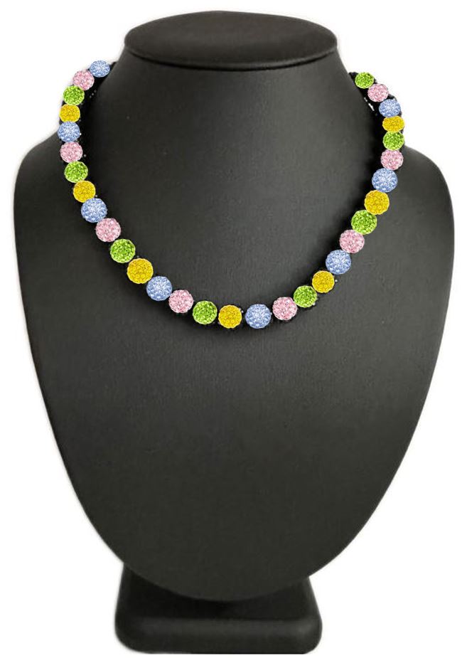 Iced Bling Disco Ball Rhinestone Crystal Bead Baseball Necklace Spring Easter Limited Edition
