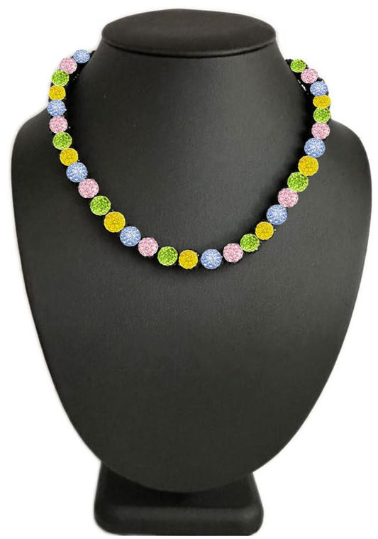 Iced Bling Disco Ball Rhinestone Crystal Bead Baseball Necklace Spring Easter Limited Edition