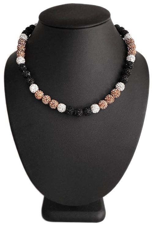 Iced Bling Disco Ball Rhinestone Pollyanna Crystal Bead Baseball Necklace Vegas Gold Black